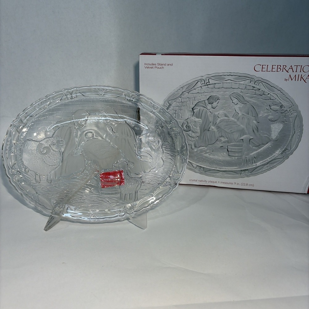 MIKASA 9 In Nativity Crystal Platter Holy Family Etched With Stand In Box